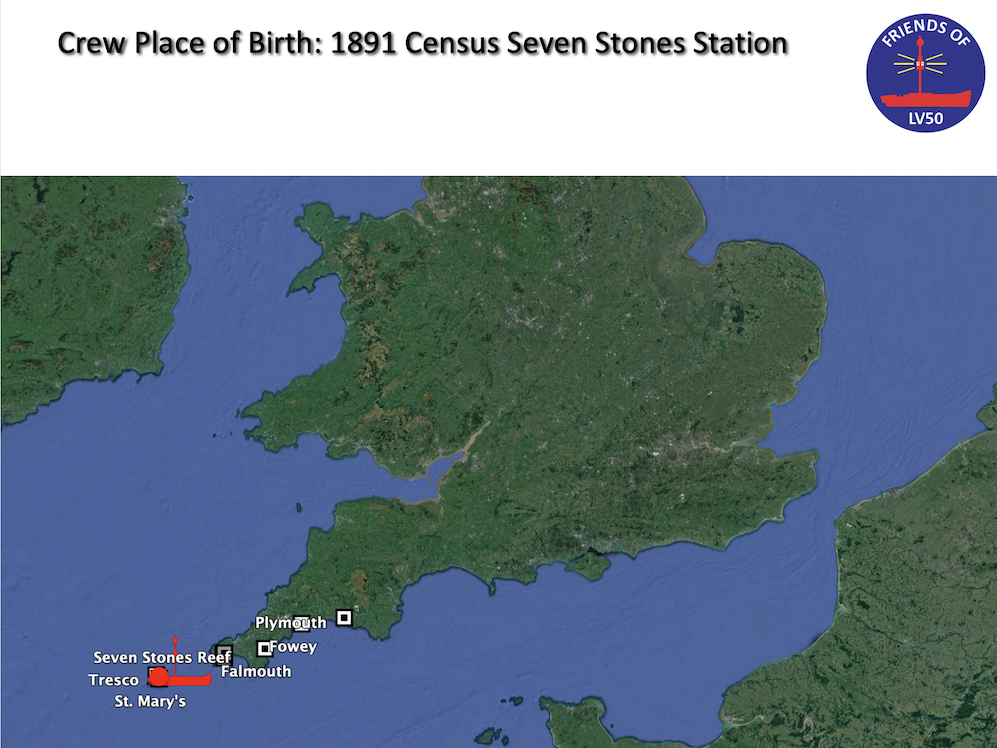 Map showing the birthplace of crew in 1891 census